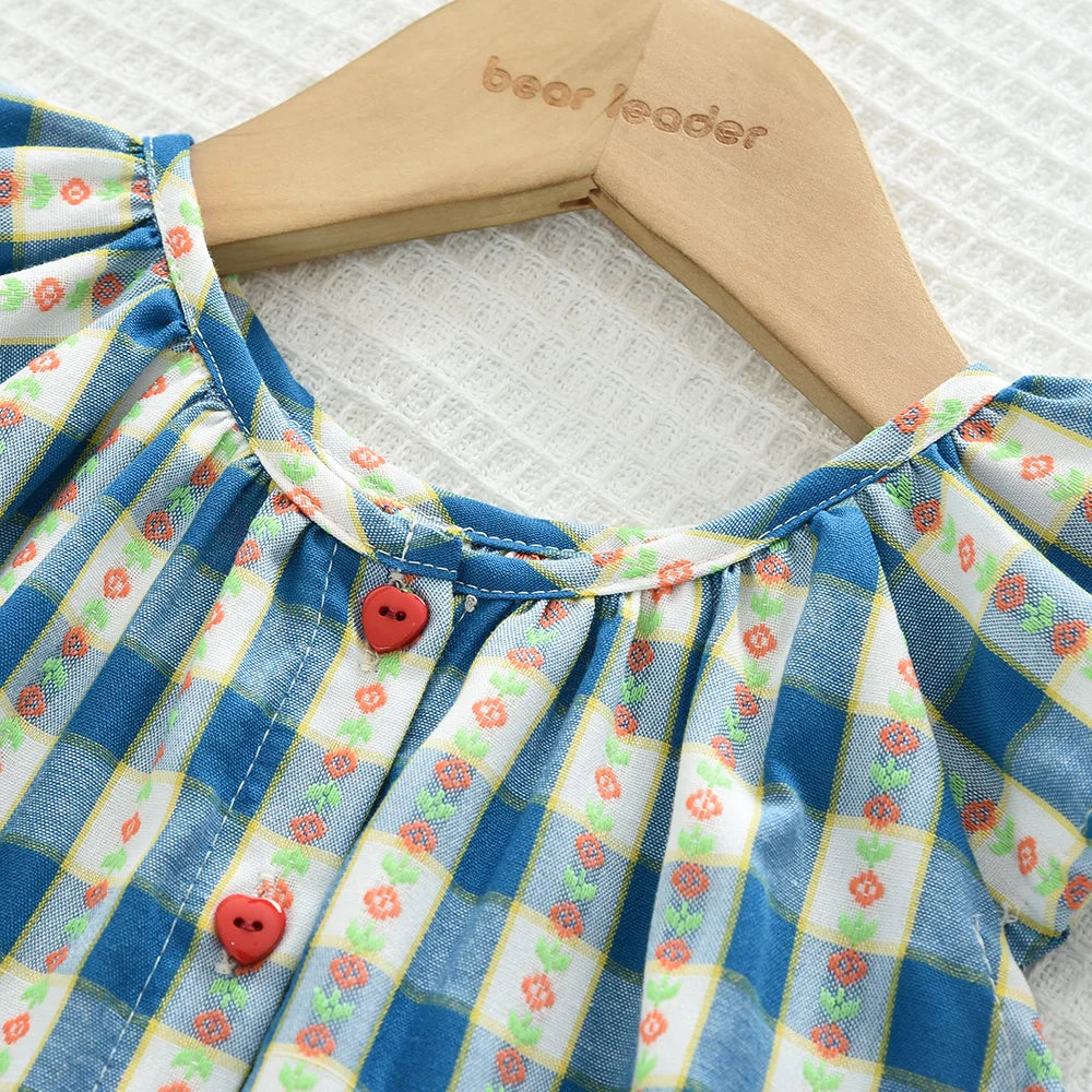 Bear Leader Girls' Summer Fashion Set Children's Flower Print Flying Sleeve Top+Shorts Two Piece Cute Little Girl Refreshing Set