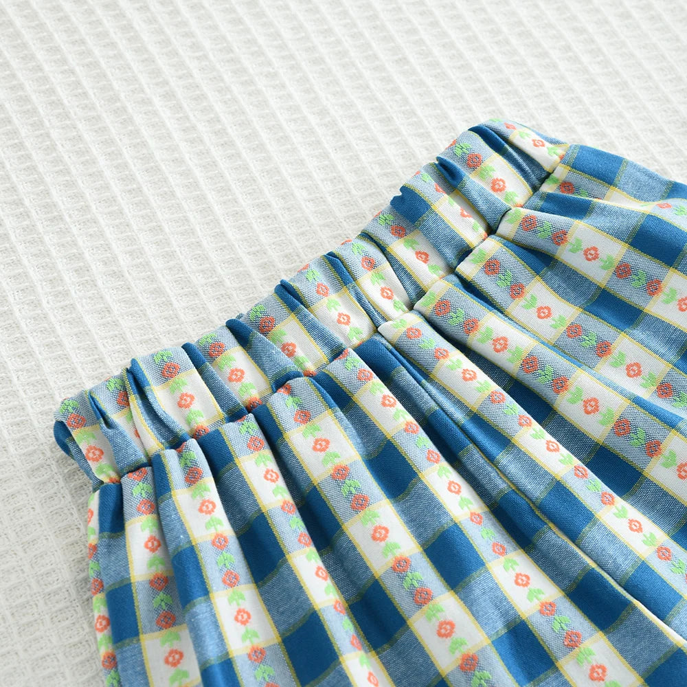 Bear Leader Girls' Summer Fashion Set Children's Flower Print Flying Sleeve Top+Shorts Two Piece Cute Little Girl Refreshing Set